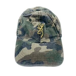 Browning Baseball Cap Camouflage Hat Adjustable Leather Strap Embroidered Logo